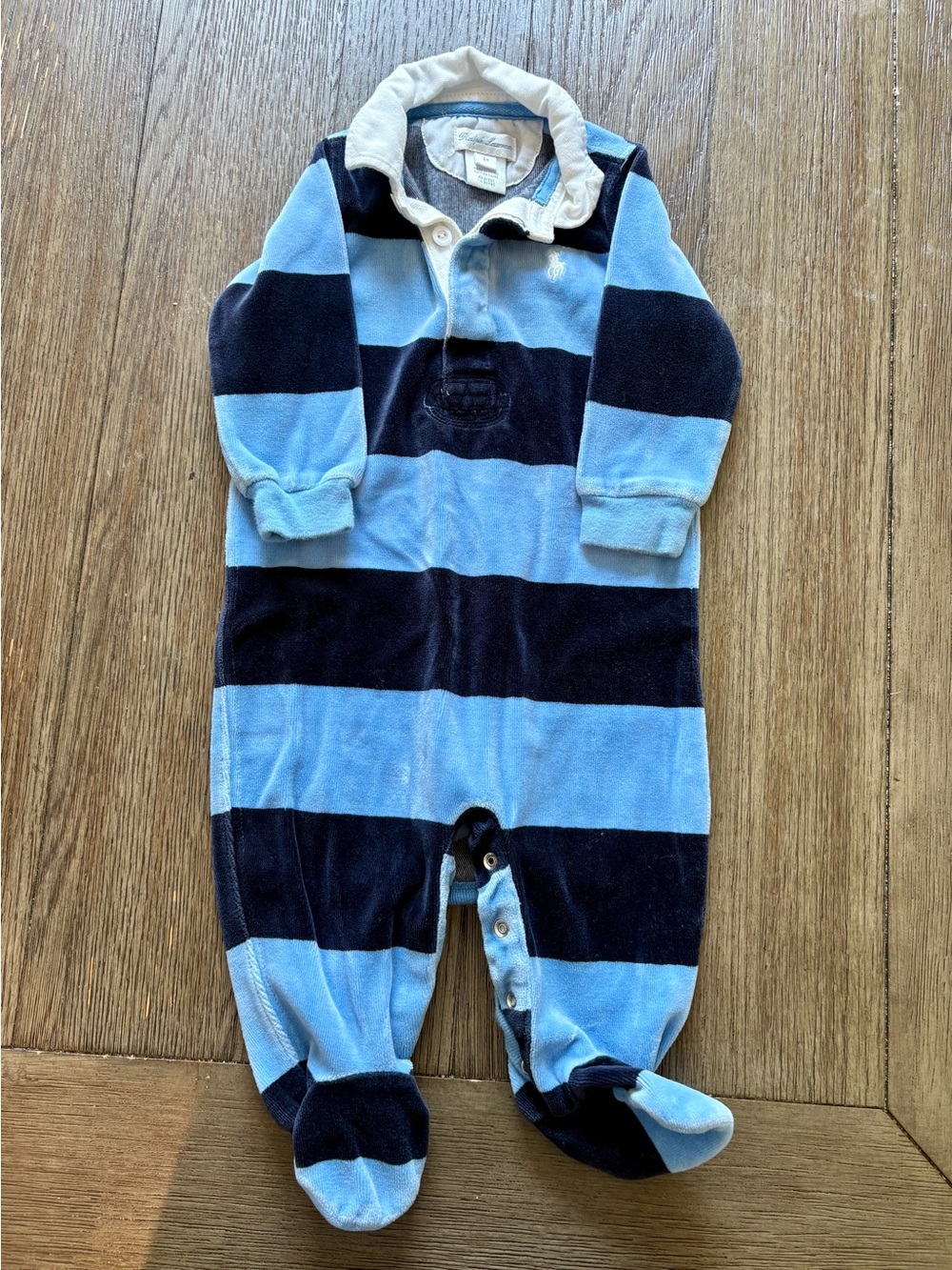 Ralph Lauren Striped Footed One-Piece- Light Blue & Navy - Baby